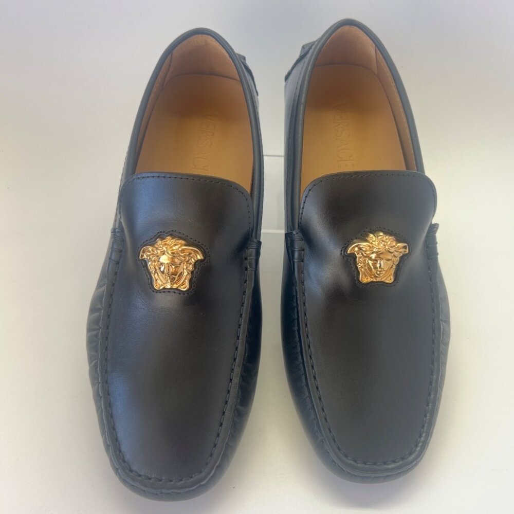 Versace Driver Medusa Shoes Vitello Black Leather Women Flats Size IT40 US10